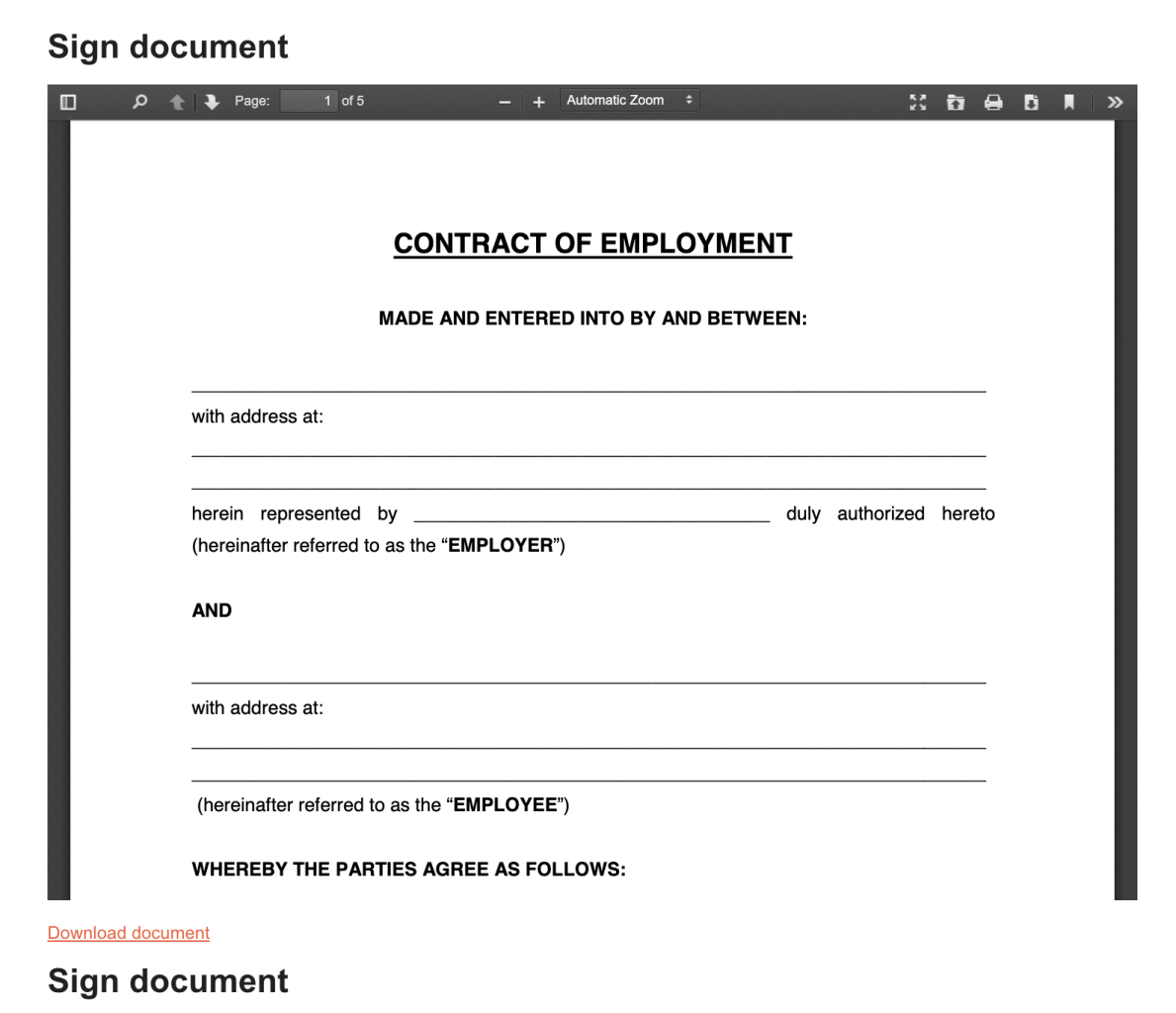 Signing the employment contract in the ATS recruitment system